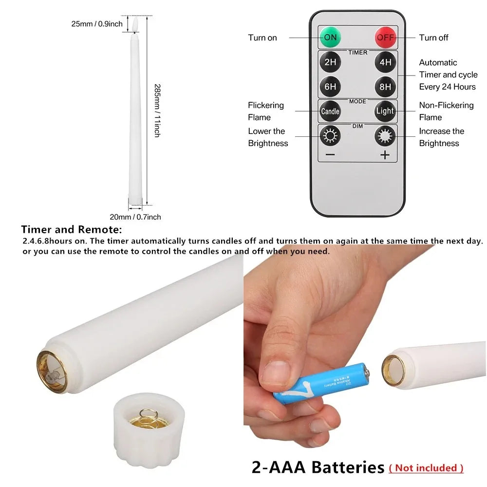 Flameless LED Taper Candles, Set of 6 with Remote