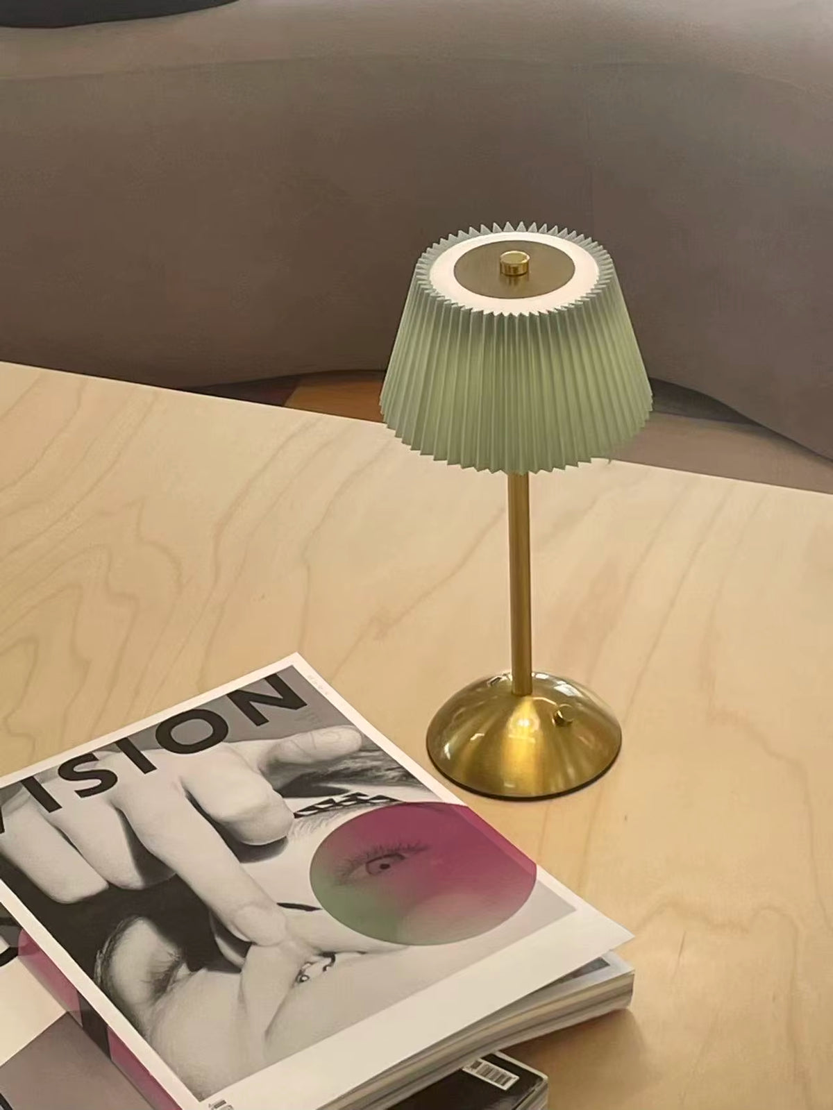 Cordless Rechargeable Table Lamp with Pleated Shade