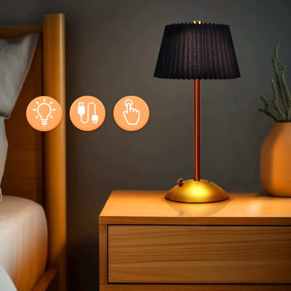 Cordless Rechargeable Table Lamp with Pleated Shade