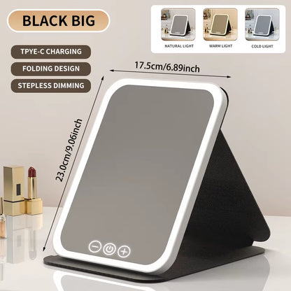 Tri-Fold LED Vanity Mirror, Rechargeable