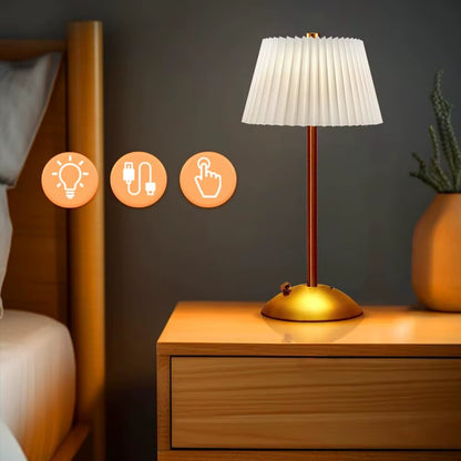 Cordless Rechargeable Table Lamp with Pleated Shade