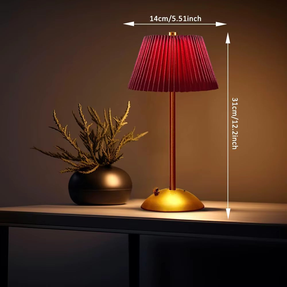 Cordless Rechargeable Table Lamp with Pleated Shade