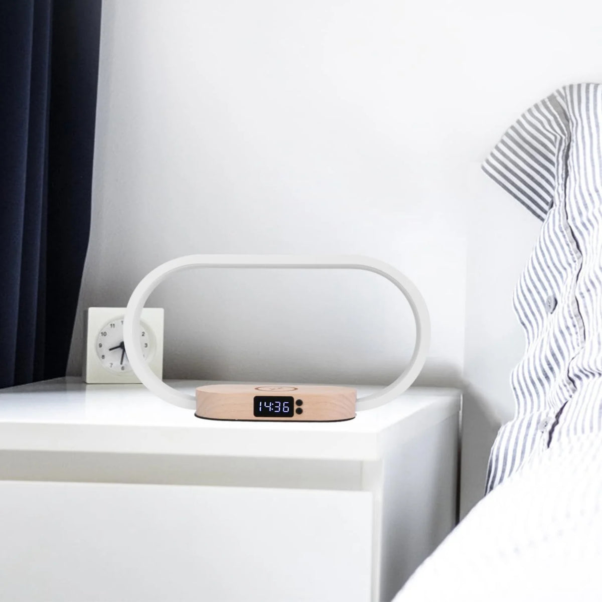 Bedside Lamp with Clock and Wireless Charger