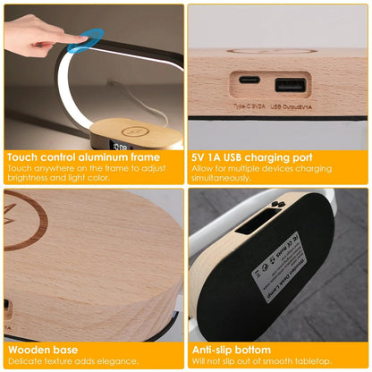 Bedside Lamp with Clock and Wireless Charger