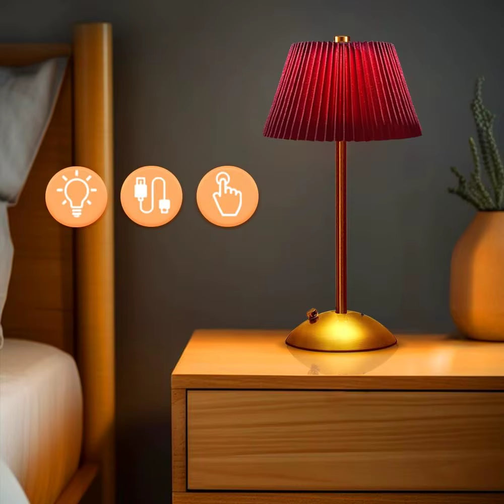 Cordless Rechargeable Table Lamp with Pleated Shade