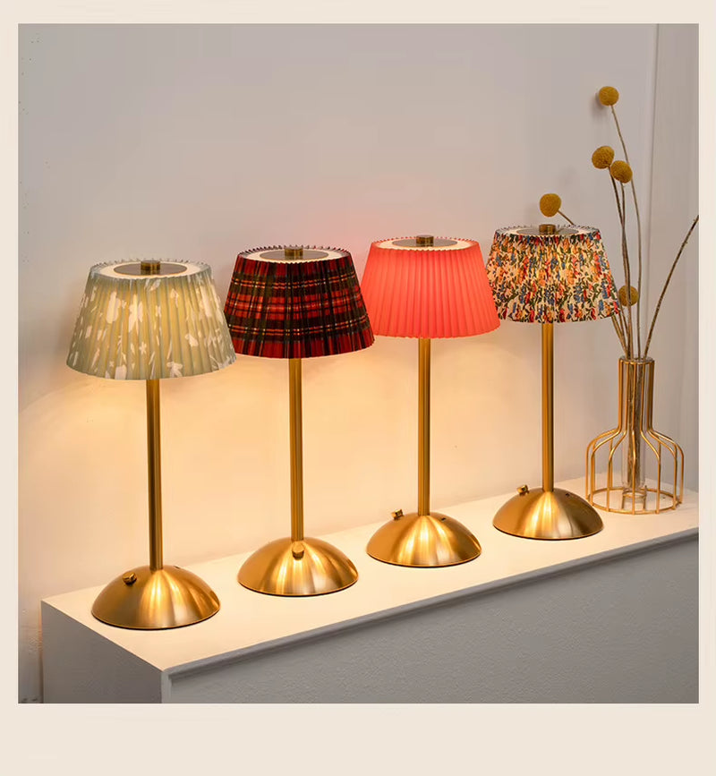 Cordless Rechargeable Table Lamp with Pleated Shade