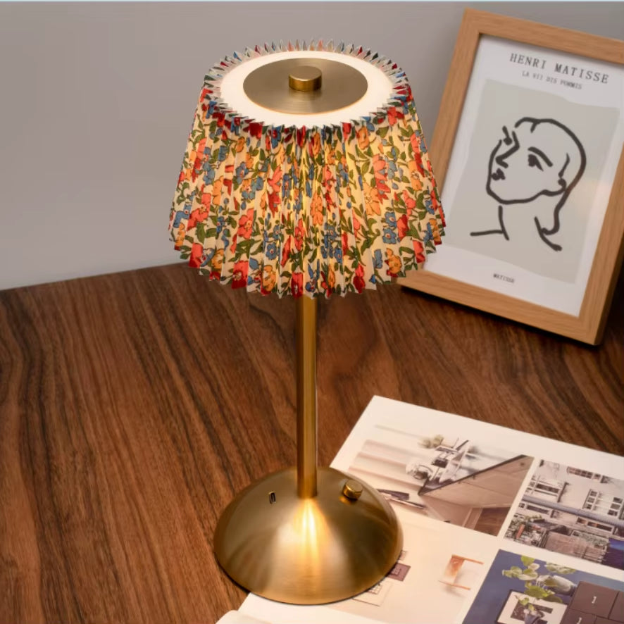 Cordless Rechargeable Table Lamp with Pleated Shade