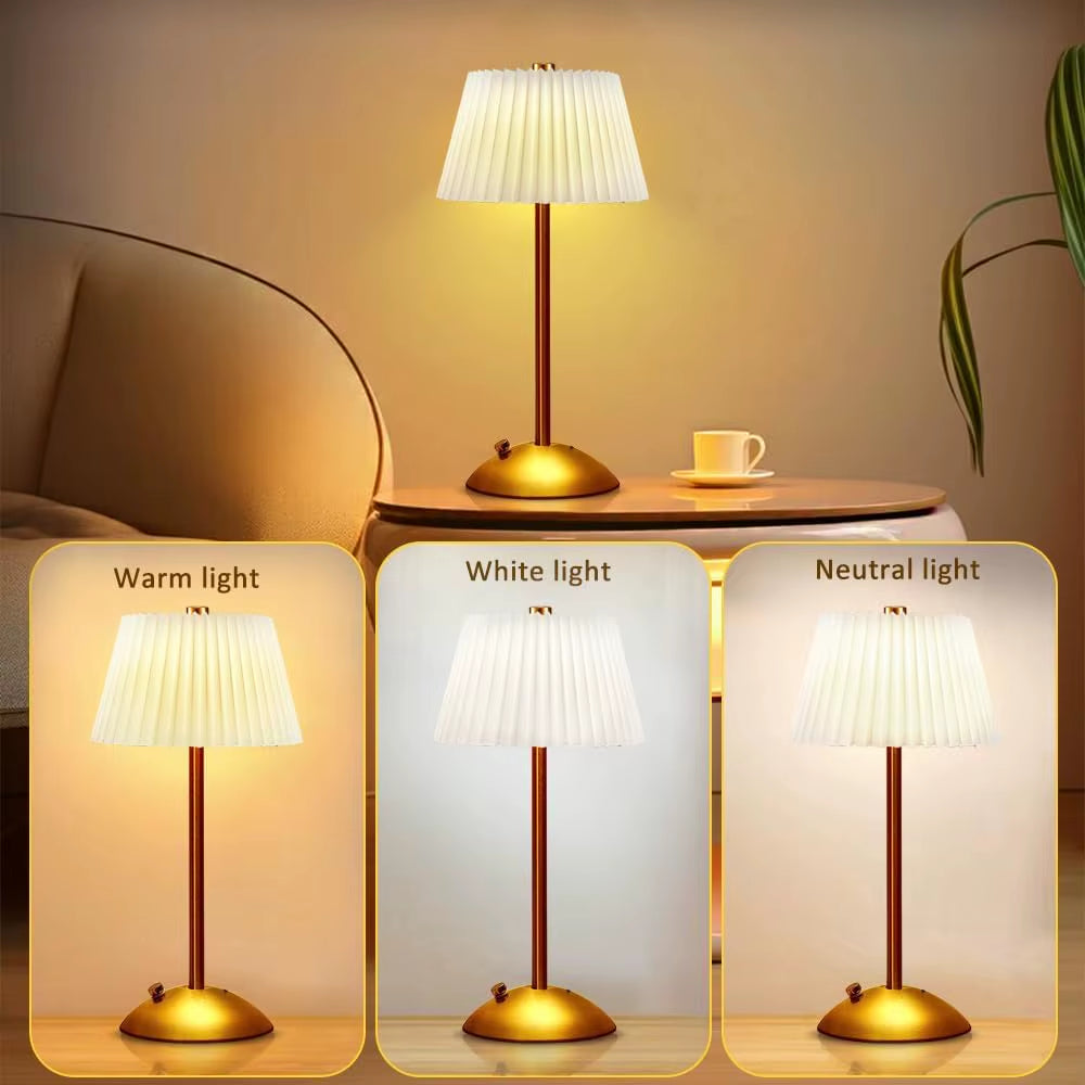 Cordless Rechargeable Table Lamp with Pleated Shade