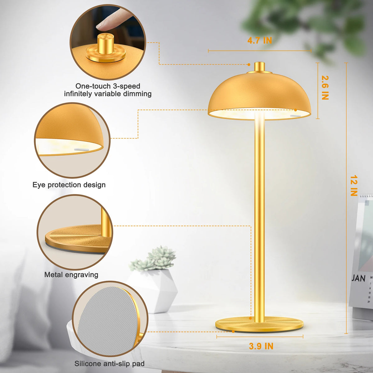 Aluminum Mushroom Cordless Table Lamp