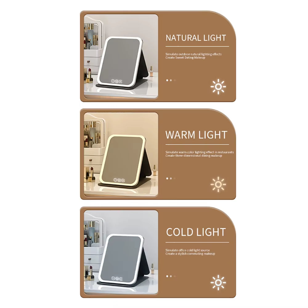 Tri-Fold LED Vanity Mirror, Rechargeable