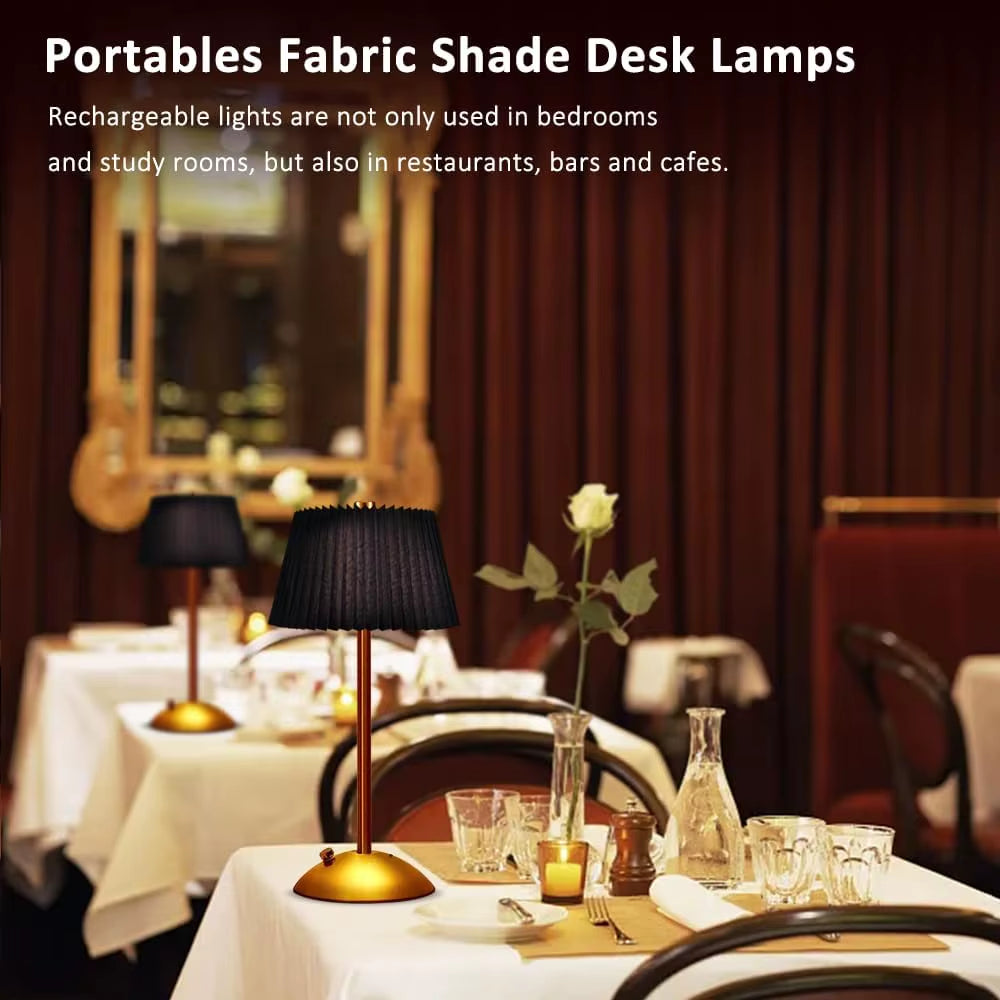 Cordless Rechargeable Table Lamp with Pleated Shade