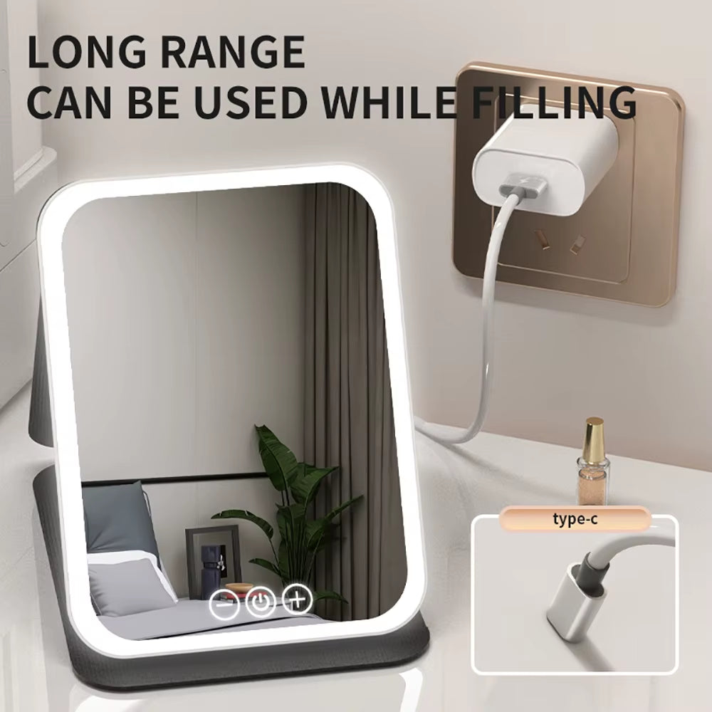 Tri-Fold LED Vanity Mirror, Rechargeable