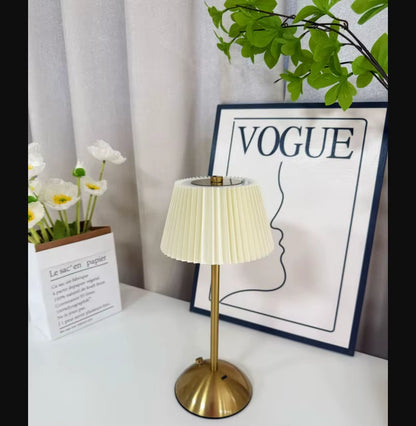 Cordless Rechargeable Table Lamp with Pleated Shade